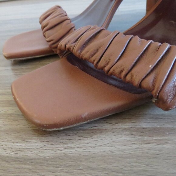 STAUD Frankie Ruched Block Heel Mule Slip On Shoes in Tan Leather - Size US 8 - Picture 3 of 15